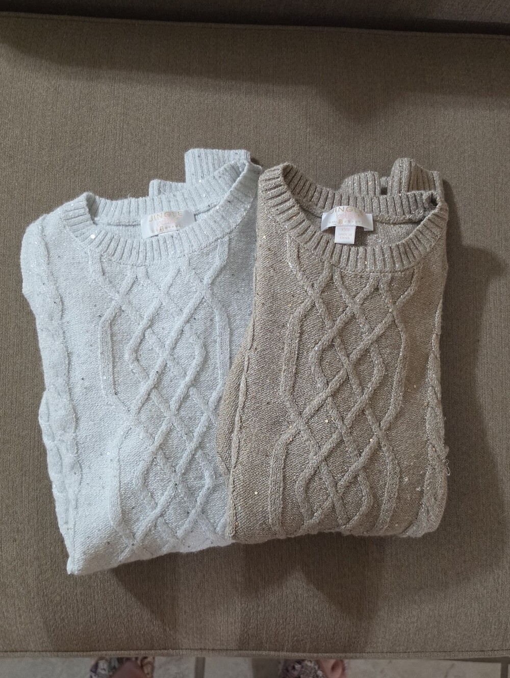 Belle By Kim Gravel Jinglebelle Cable Tunic Sweaters White And Taupe NWOT Size S